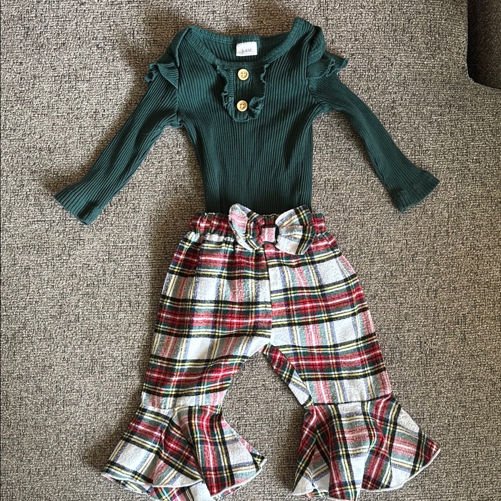3-6 Months Matching Set - Green and Plaid